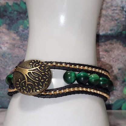 Green and gold leather cuff bracelet