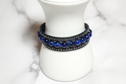 Sapphire & Hematite leather cuff bracelet