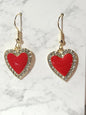 Valentine's Day Crystal Heart Earrings - Red Enamel & Rhinestone