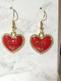 Valentine's Day Kiss Me Heart Earrings - Red & Gold Beveled