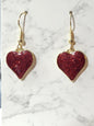 Valentine's Day Glitter Heart Earrings - Sparkly Red & Gold