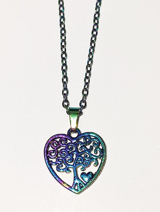 Rainbow Tree of Life Heart Jewelry Set - Necklace & Earrings