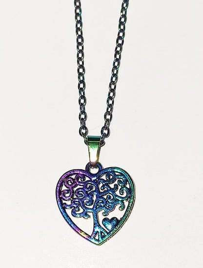 Rainbow Tree of Life Heart Jewelry Set - Necklace & Earrings