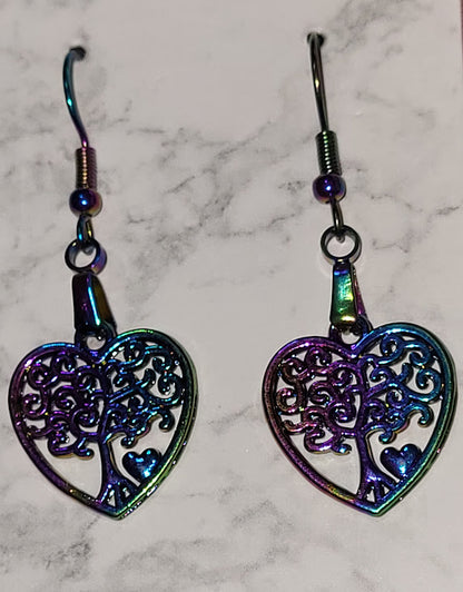 Rainbow Tree of Life Heart Jewelry Set - Necklace & Earrings