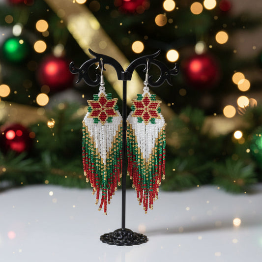 Christmas Star Fringe Earrings | Miyuki Delica Beaded Holiday Statement Earrings