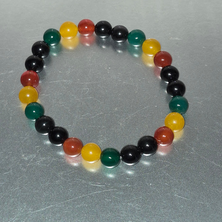 Reggae Stretch Bracelet - Red Yellow Green Black Rasta Vibes