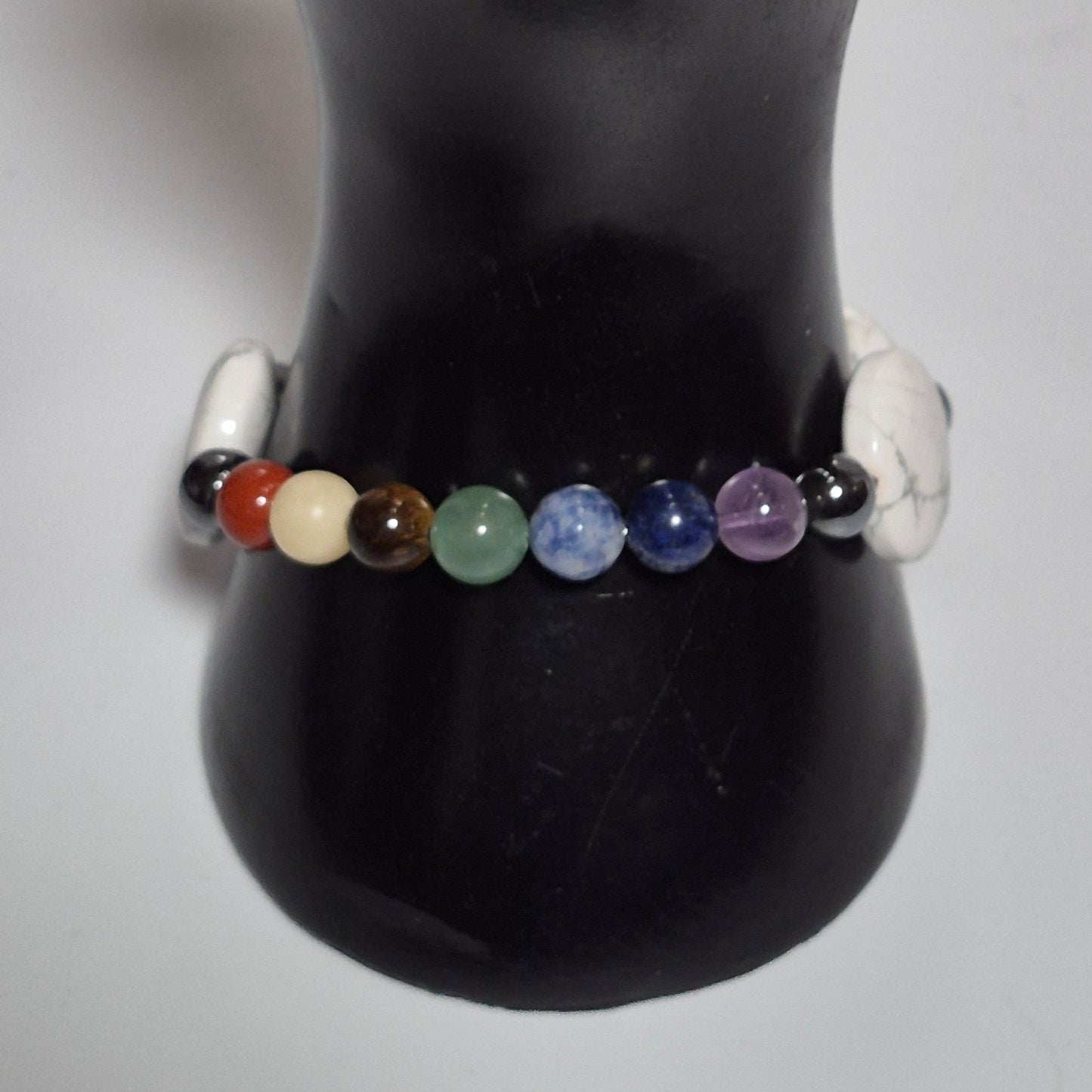 White Turquoise & Hematite Chakra Stretch Bracelet, Handmade 7 Chakra Gemstone Bracelet, Spiritual Healing Jewelry, Gift for Her
