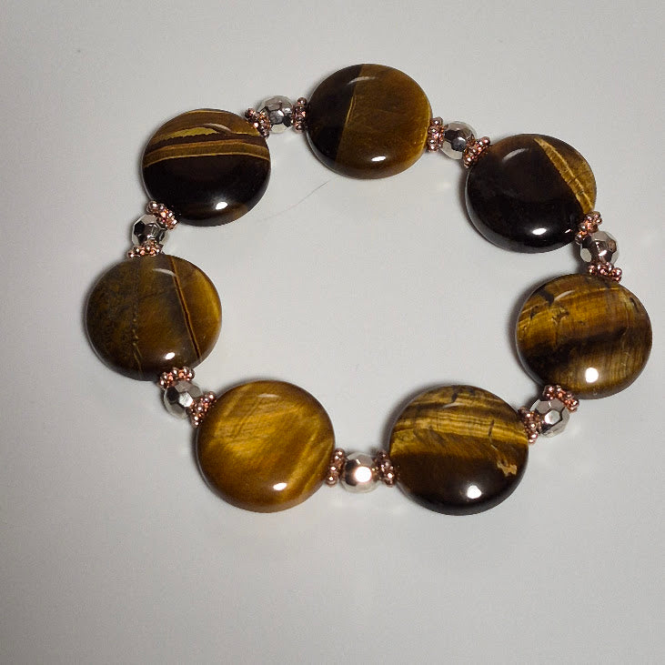 Tiger's Eye Stretch Bracelet with Silver & Rose Gold Accents