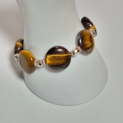 Tiger's Eye Stretch Bracelet with Silver & Rose Gold Accents