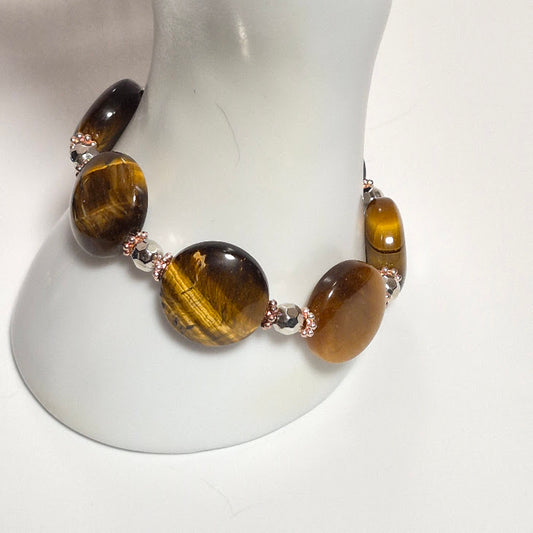 Tiger's Eye Stretch Bracelet with Silver & Rose Gold Accents
