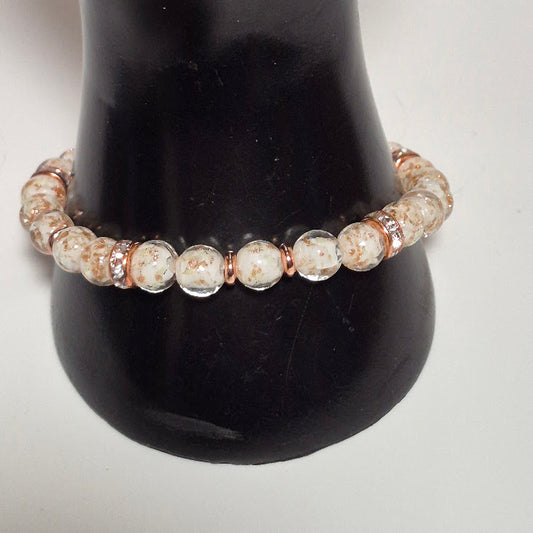 White Glow in the Dark Stretch Bracelet with Rose Gold Sparkle #2