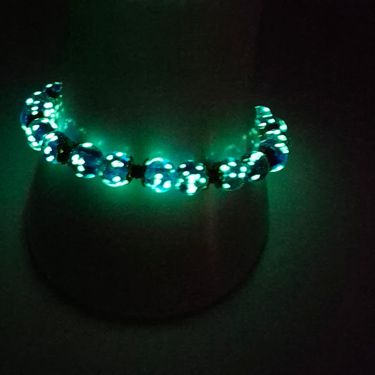 Light Blue Glow in the Dark Stretch Bracelet with Gold Sparkle