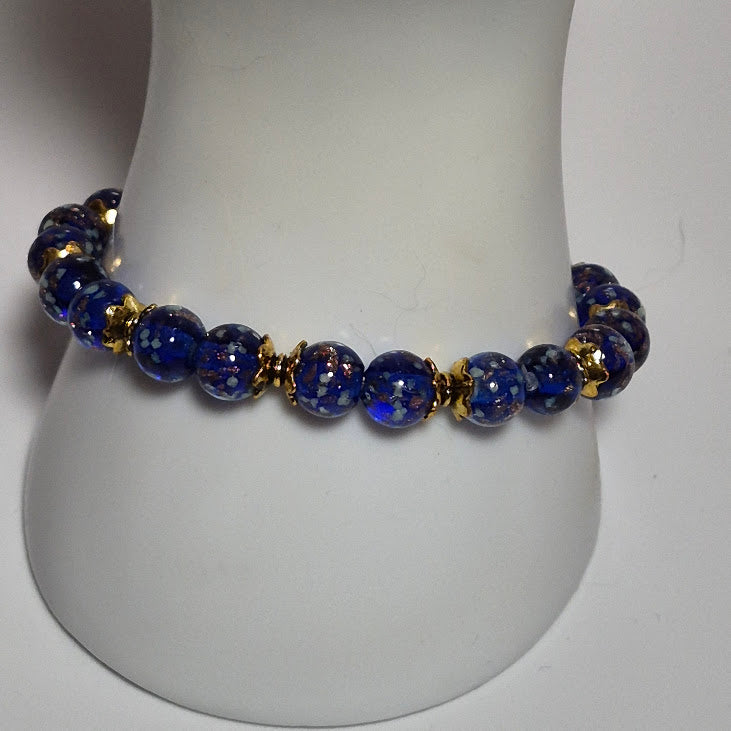 Cobalt Blue Glow in the Dark Stretch Bracelet with Gold Accents #3