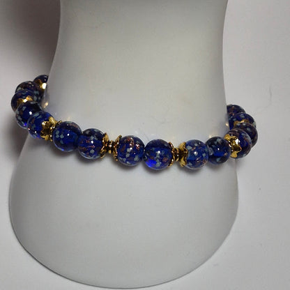 Cobalt Blue Glow in the Dark Stretch Bracelet with Gold Accents #3