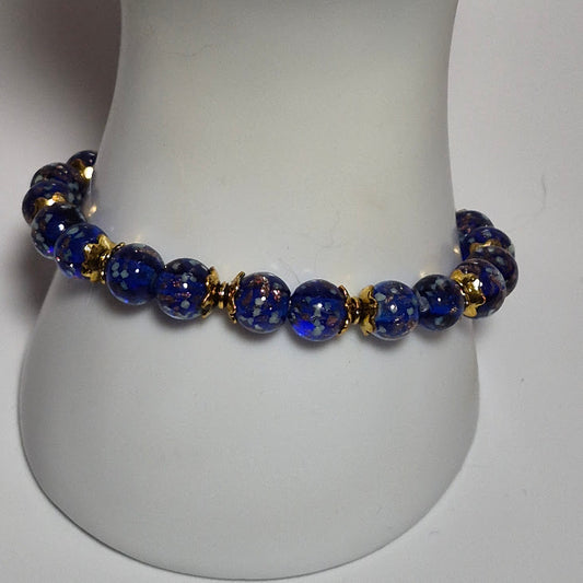 Cobalt Blue Glow in the Dark Stretch Bracelet with Gold Accents #3