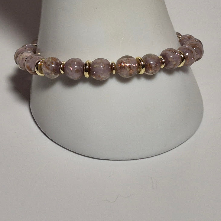 Lavender Glow in the Dark Stretch Bracelet with Gold Sparkle