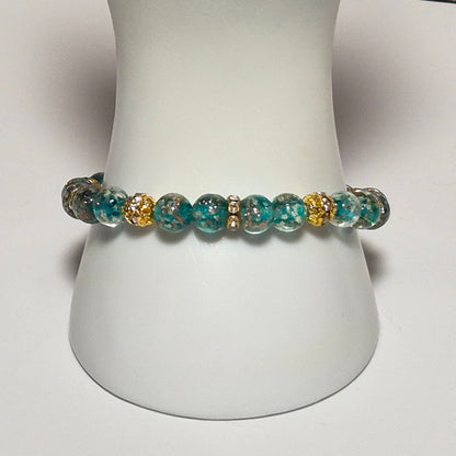 Teal Glow in the Dark Stretch Bracelet with Gold Sparkle #2