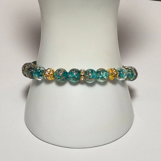 Teal Glow in the Dark Stretch Bracelet with Gold Sparkle #2
