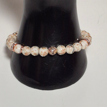 White Glow in the Dark Stretch Bracelet with Rose Gold Sparkle #1
