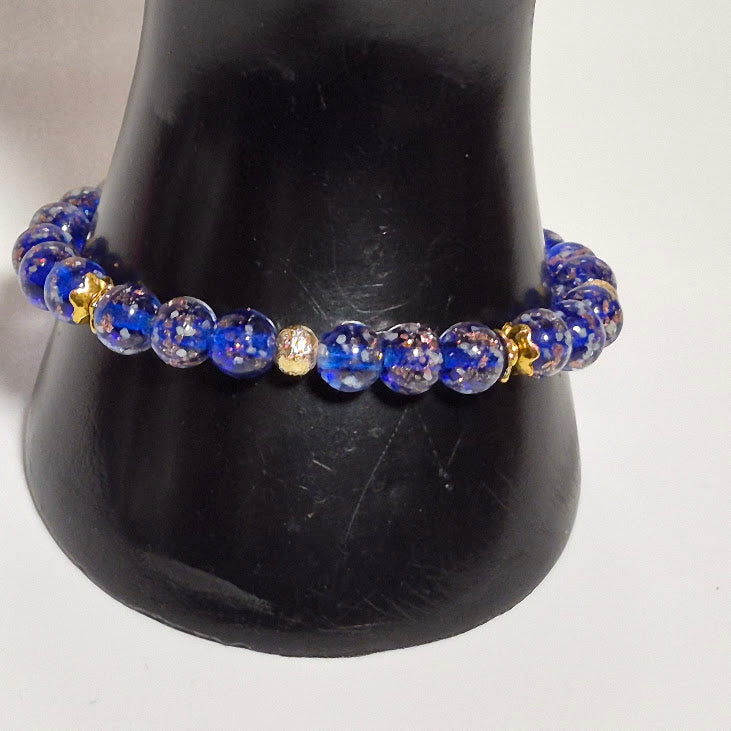 Cobalt Blue Glow in the Dark Stretch Bracelet with Gold Sparkle #2