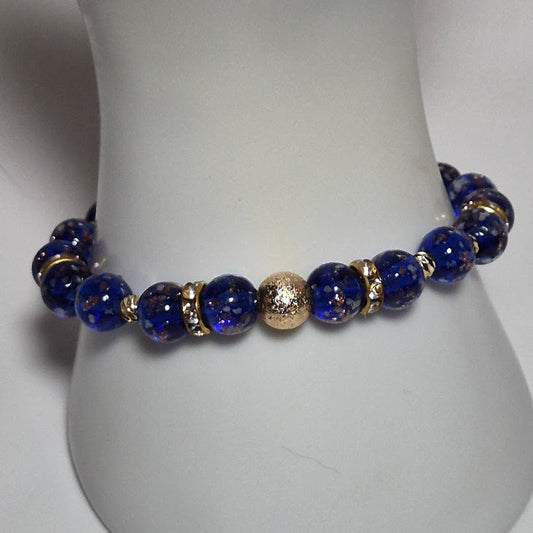 Cobalt Blue Glow in the Dark Stretch Bracelet with Gold Sparkle #1