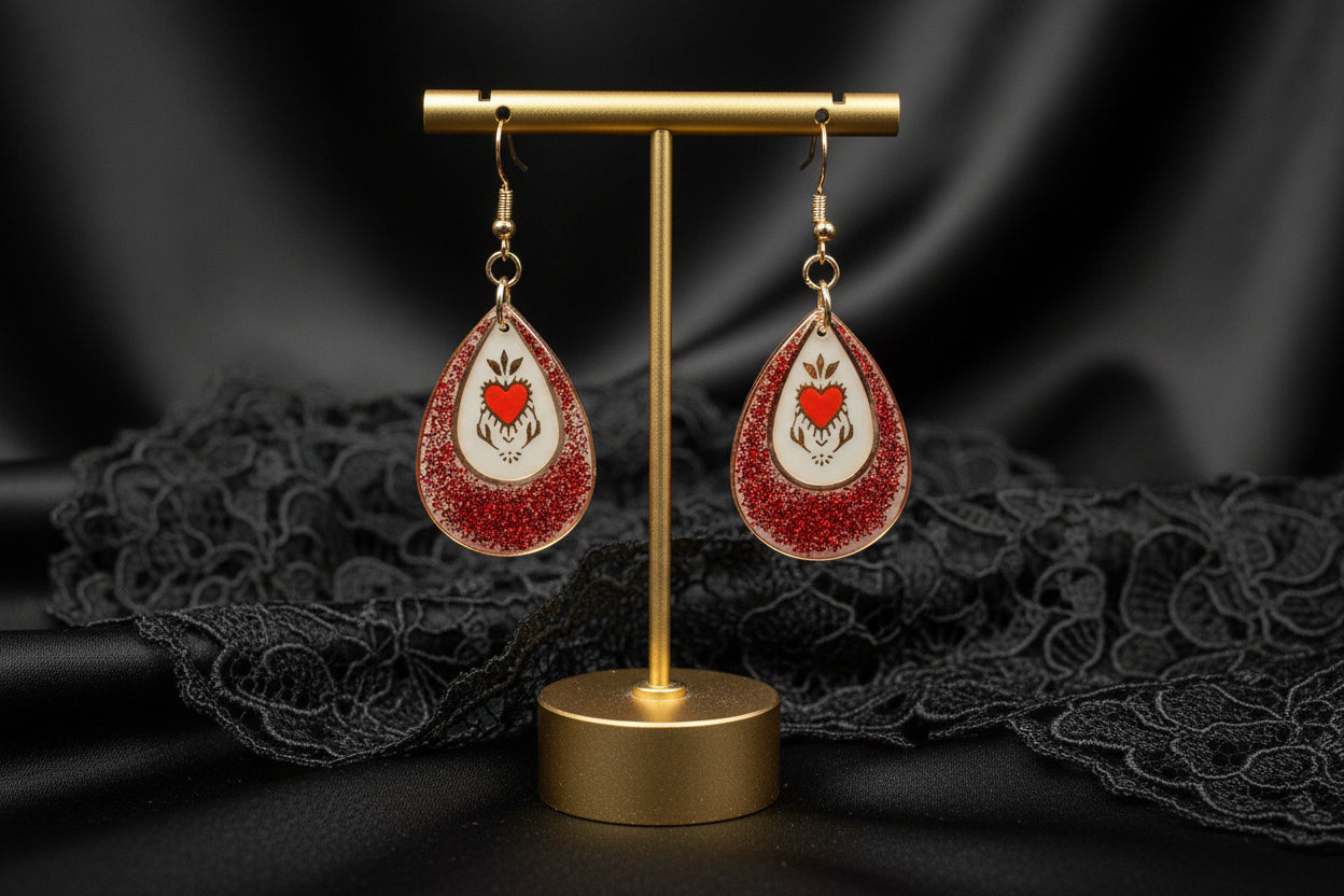Sacred Heart Resin Earrings