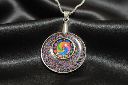 Rainbow Swirl Glitter Pendant Necklace, Handcrafted Colorful Resin Statement Necklace, Artisan Jewelry, Gift for Her