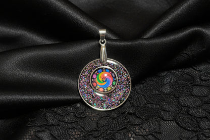Rainbow Swirl Glitter Pendant Necklace, Handcrafted Colorful Resin Statement Necklace, Artisan Jewelry, Gift for Her