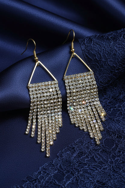 Aurora Borealis Crystal & Gold Cup Chain Fringe Earrings | 3 Inch AB Rhinestone Cascade | Handmade Statement Earrings