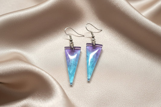 Lavender to Blue Gradient Triangle Resin Dangle Earrings – Handmade Geometric Jewelry Gift for Her
