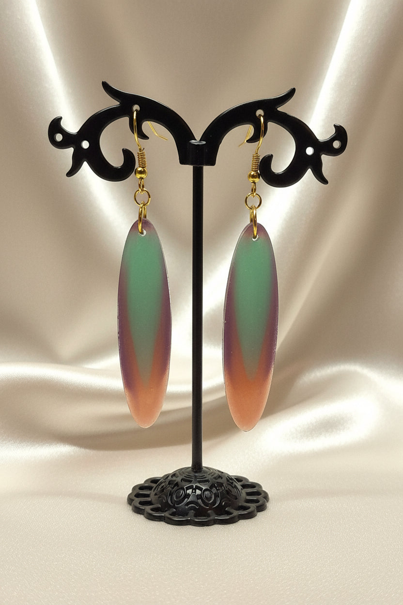 Sunset Blend Marquise Resin Dangle Earrings – Handmade Teal Purple Orange Gradient Jewelry Gift for Her