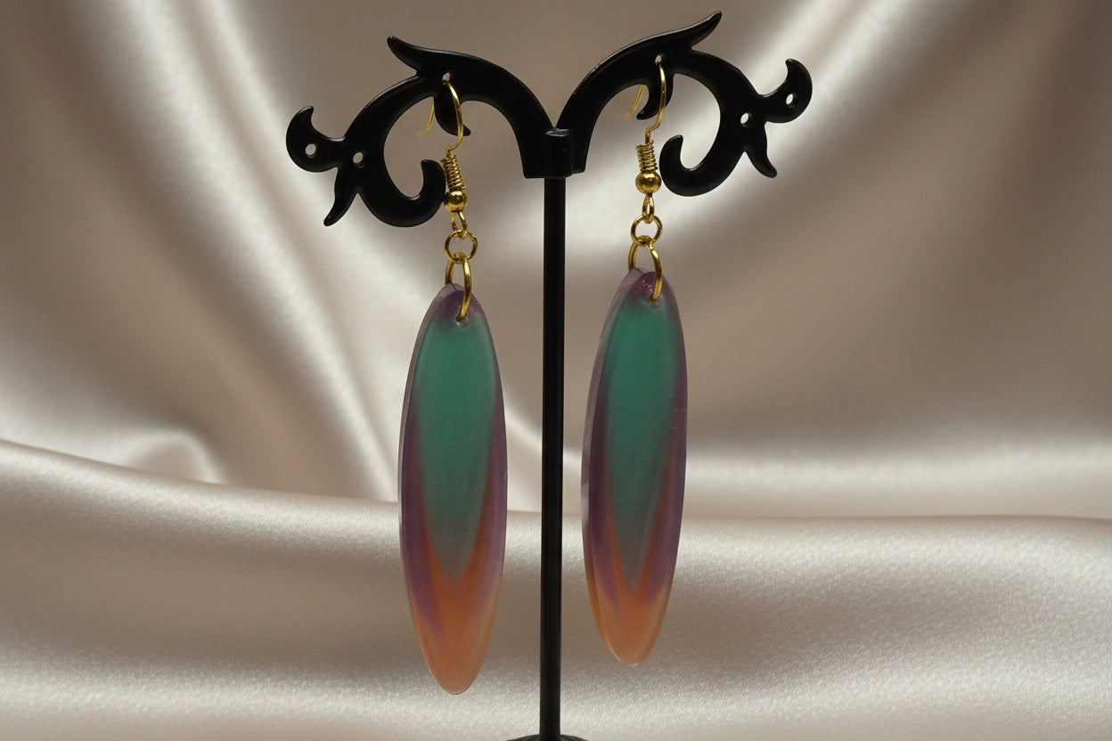 Sunset Blend Marquise Resin Dangle Earrings – Handmade Teal Purple Orange Gradient Jewelry Gift for Her