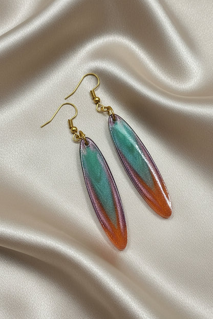 Sunset Blend Marquise Resin Dangle Earrings – Handmade Teal Purple Orange Gradient Jewelry Gift for Her