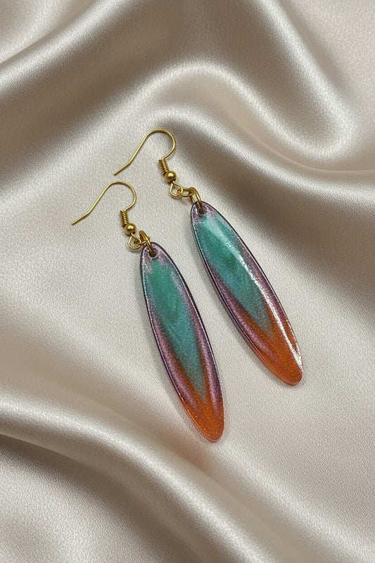 Sunset Blend Marquise Resin Dangle Earrings – Handmade Teal Purple Orange Gradient Jewelry Gift for Her