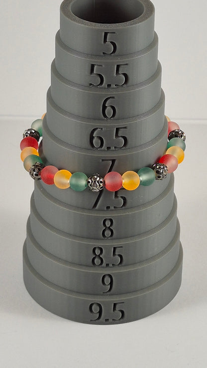 Reggae Glow in the Dark Glass Bead Stretch Bracelet – Handmade Red Yellow Green Gunmetal Jewelry Gift for Her