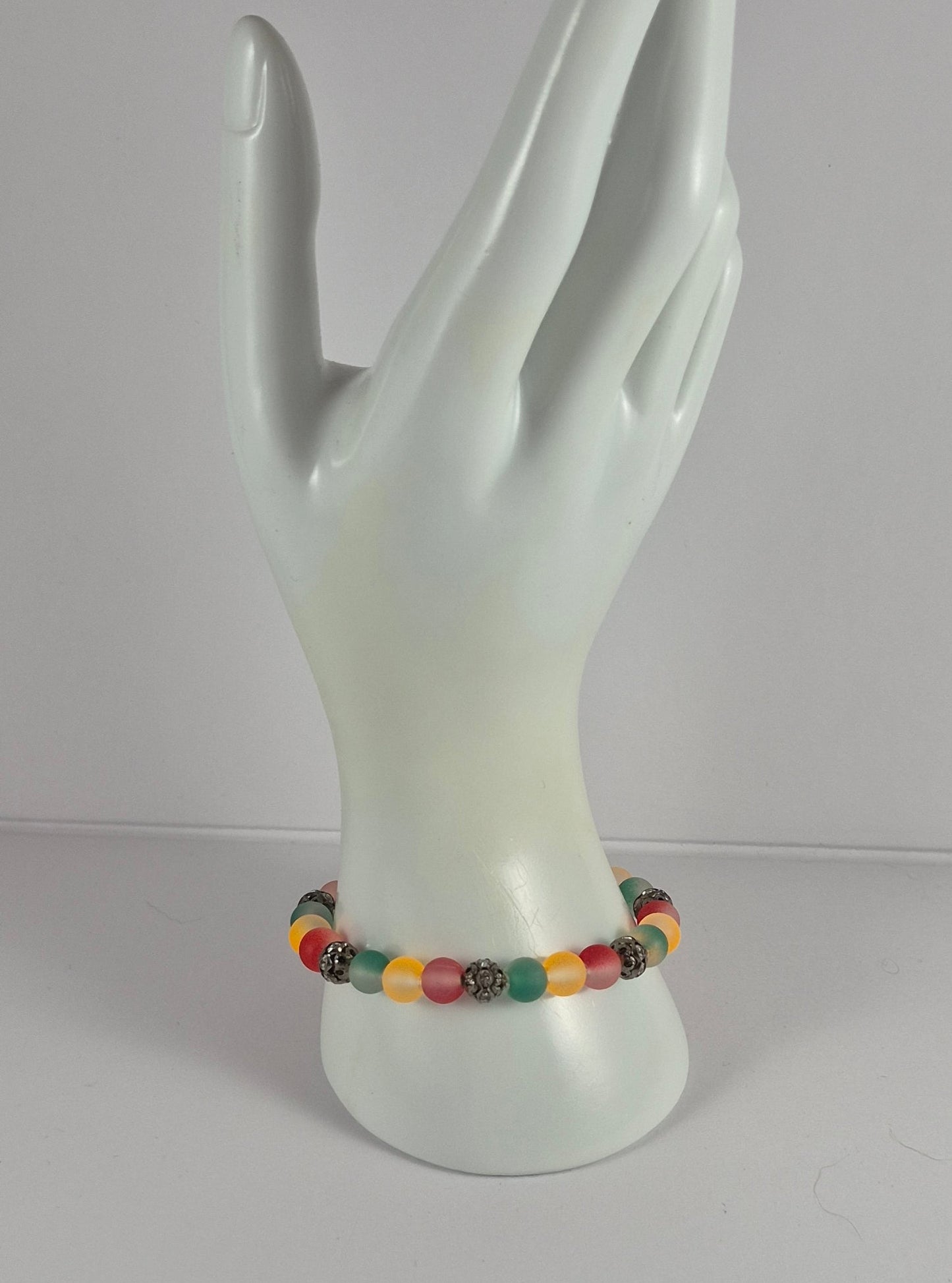 Reggae Glow in the Dark Glass Bead Stretch Bracelet – Handmade Red Yellow Green Gunmetal Jewelry Gift for Her