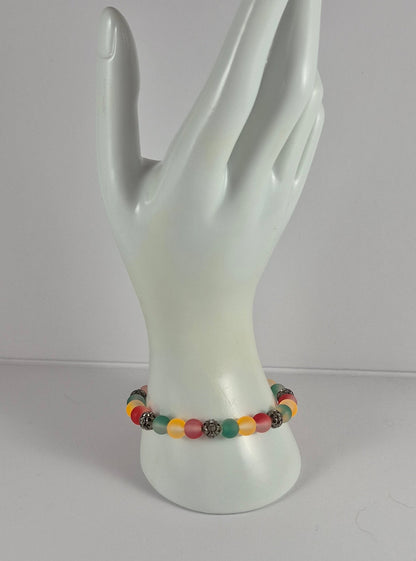 Reggae Glow in the Dark Glass Bead Stretch Bracelet – Handmade Red Yellow Green Gunmetal Jewelry Gift for Her