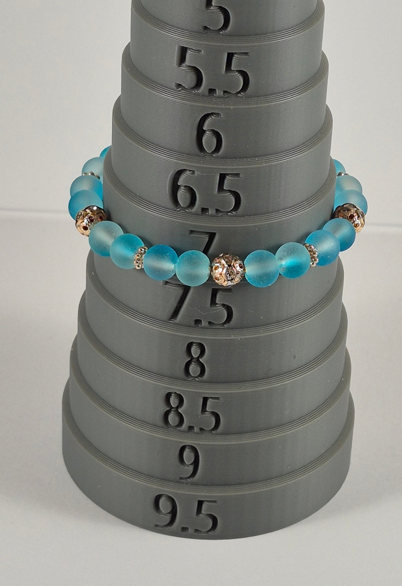 Aqua Blue Glow in the Dark Glass Bead Stretch Bracelet – Handmade Silver Filigree Rhinestone Jewelry Gift for Her