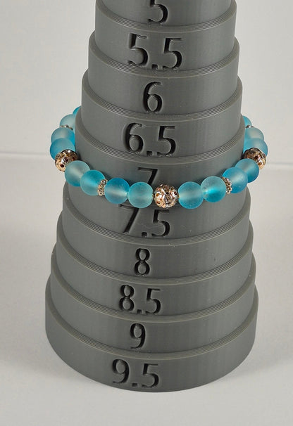Aqua Blue Glow in the Dark Glass Bead Stretch Bracelet – Handmade Silver Filigree Rhinestone Jewelry Gift for Her