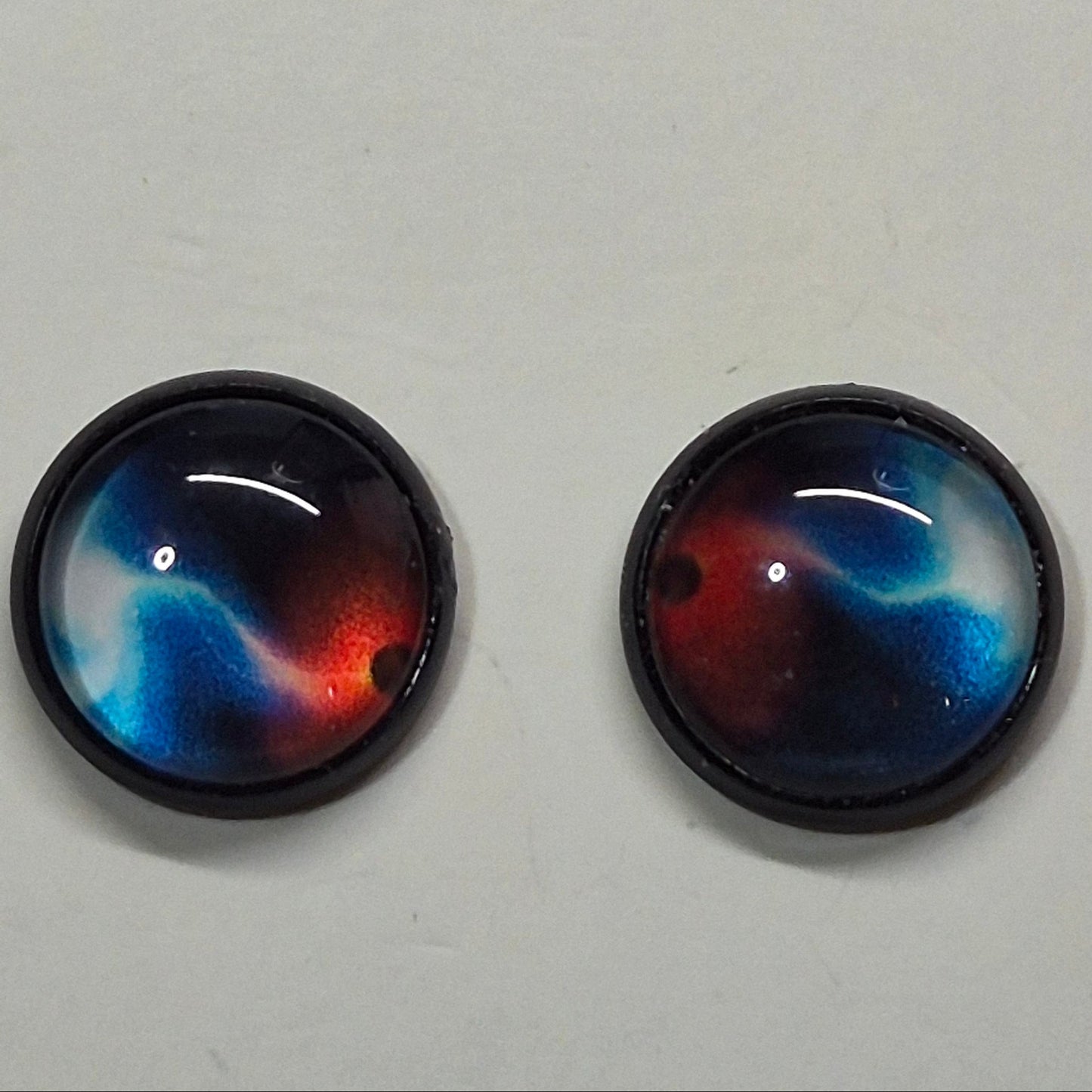 Cosmic Galaxy Glass Cabochon Stud Earrings | 12mm Round Black Bezel Nebula Studs | Space Jewelry