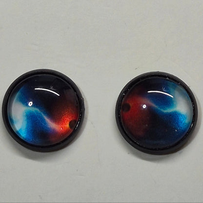 Cosmic Galaxy Glass Cabochon Stud Earrings | 12mm Round Black Bezel Nebula Studs | Space Jewelry