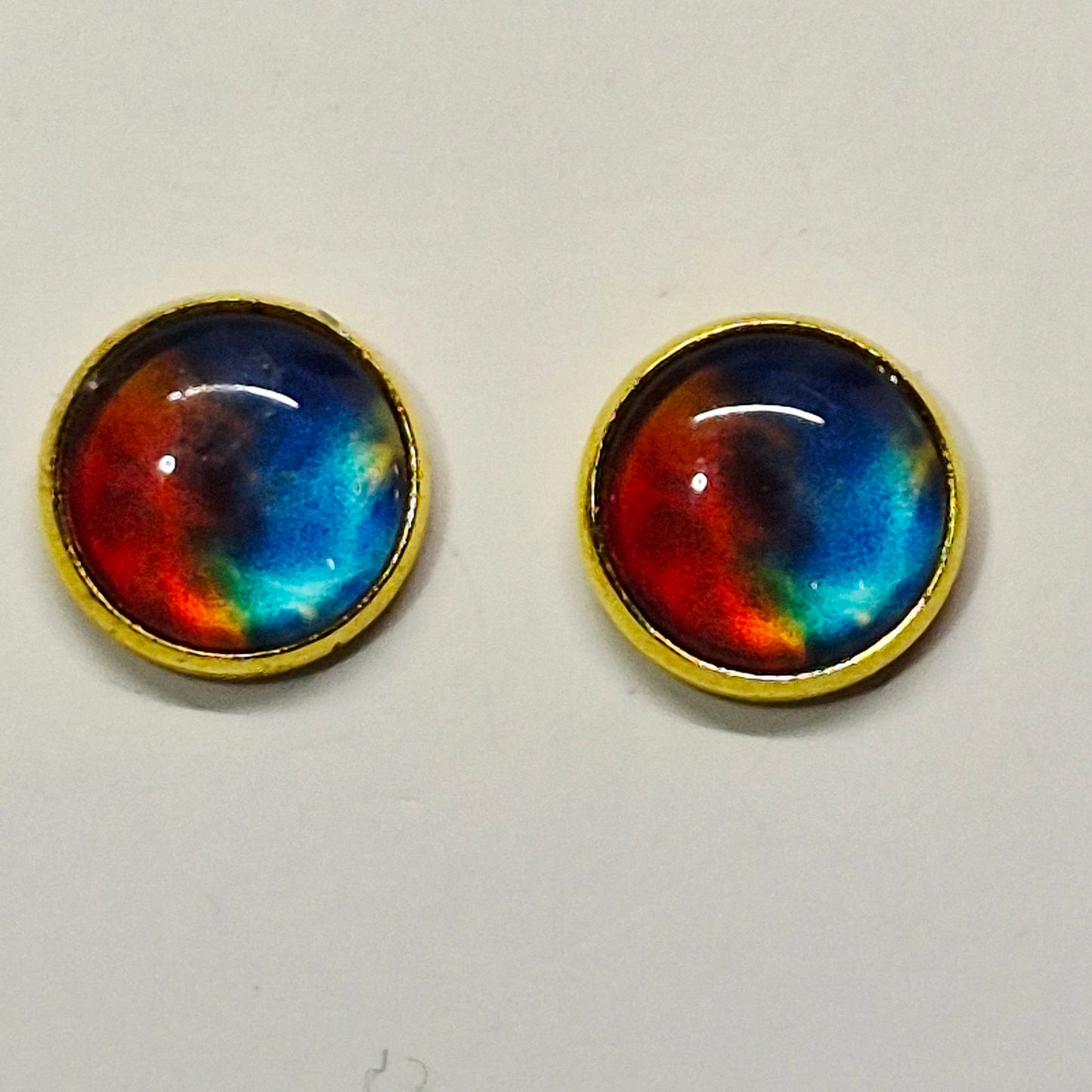 Sunset Ombre Glass Cabochon Stud Earrings | 12mm Round Gold Bezel Gradient Studs | Nature Jewelry