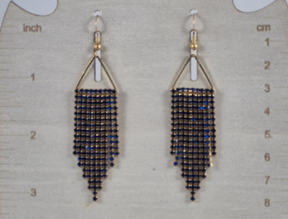 Sapphire Blue & Gold Cup Chain Fringe Earrings | 3 Inch Rhinestone Cascade | Handmade Statement Earrings