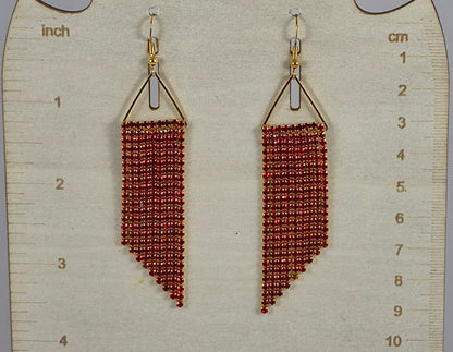 Ruby Red & Gold Cup Chain Fringe Earrings | 3.5 Inch Rhinestone Cascade | Handmade Statement Earrings