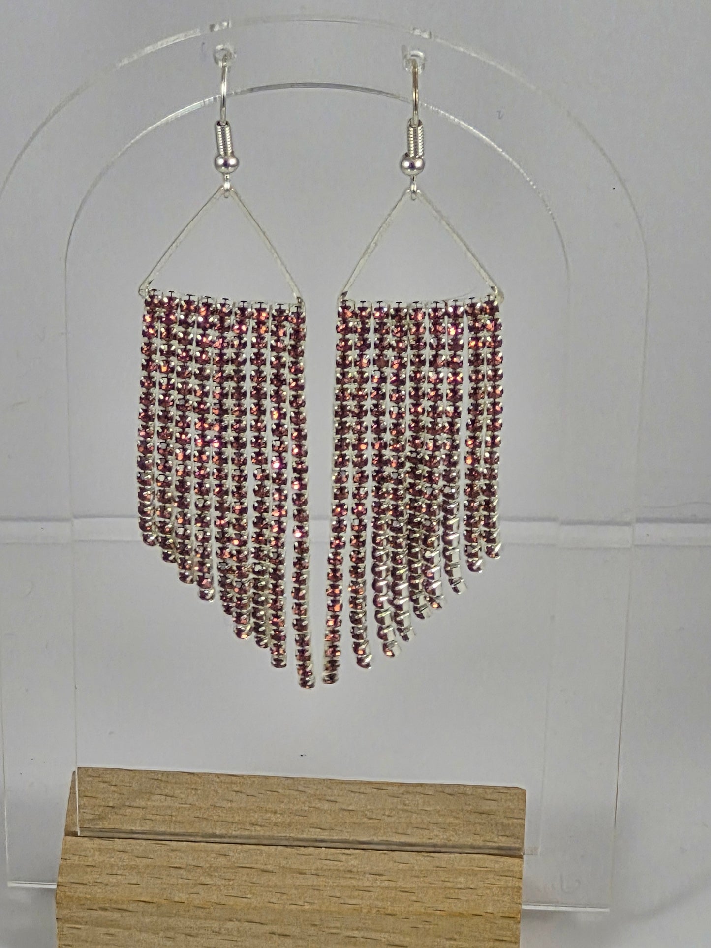 Lavender Rhinestone Fringe Earrings | Long Silver Dangle Earrings | Crystal Statement Jewelry | Handmade Fringe Earrings