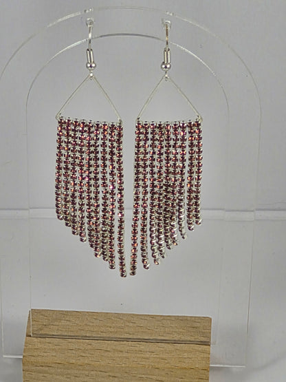 Lavender Rhinestone Fringe Earrings | Long Silver Dangle Earrings | Crystal Statement Jewelry | Handmade Fringe Earrings