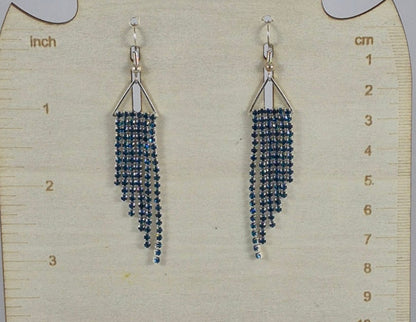 Teal Crystal Cup Chain Fringe Earrings | 3 Inch Rhinestone Waterfall | Handmade Statement Earrings