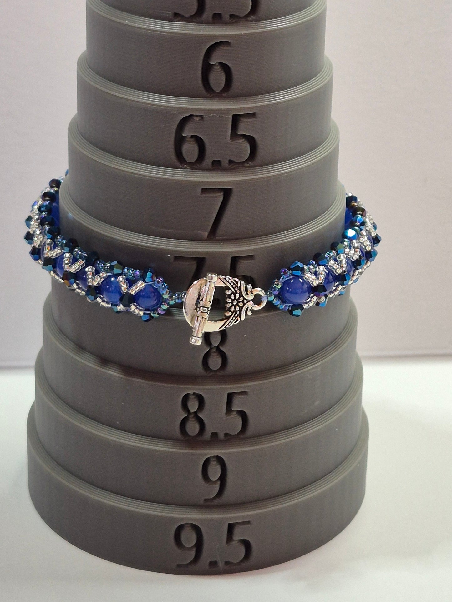 Blue Glass & Crystal Beaded Bracelet, Handcrafted Miyuki Delica Seed Bead Bracelet, Celestial Artisan Jewelry, Gift for Her