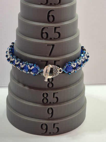 Blue Glass & Crystal Beaded Bracelet, Handcrafted Miyuki Delica Seed Bead Bracelet, Celestial Artisan Jewelry, Gift for Her