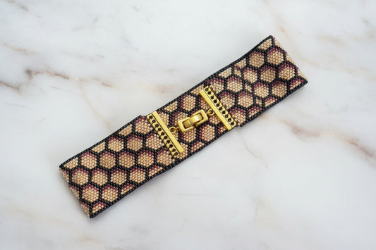 Golden Honeycomb Beaded Bracelet, Handmade Peyote Stitch Miyuki Delica Wide Cuff, Gold Bronze Copper Artisan Jewelry, Gift for Her